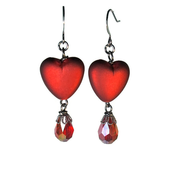 Red Heart Earrings
 Red Heart Earrings Valentines Earrings Crimson by BluKatDesign