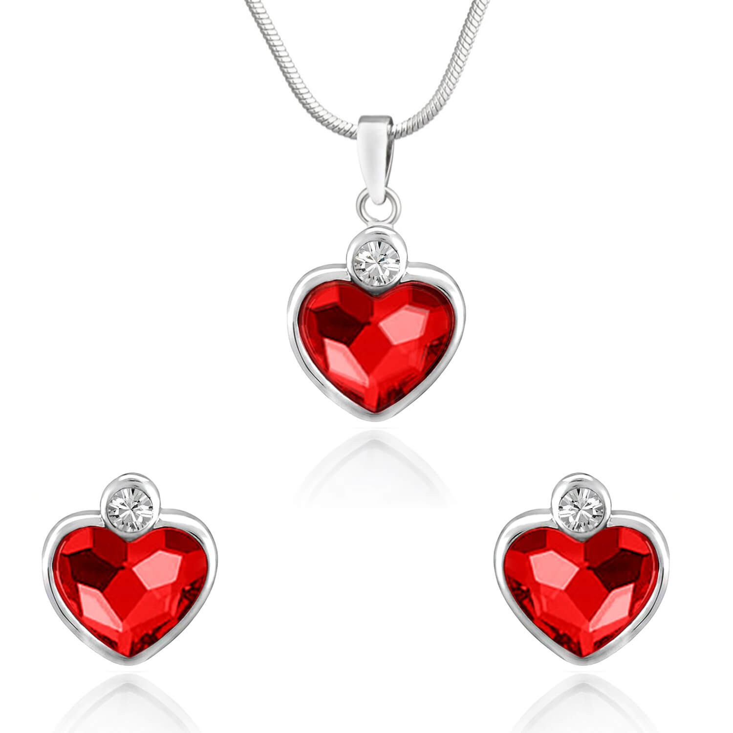 Red Heart Earrings
 Red Heart Pendant Set Made with Swarovski Crystals