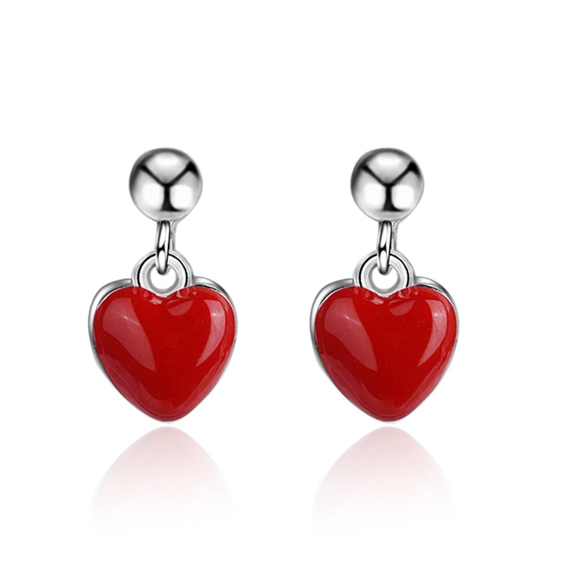 Red Heart Earrings
 Cute Small Red Heart Love Silver Stud Earrings Fashion