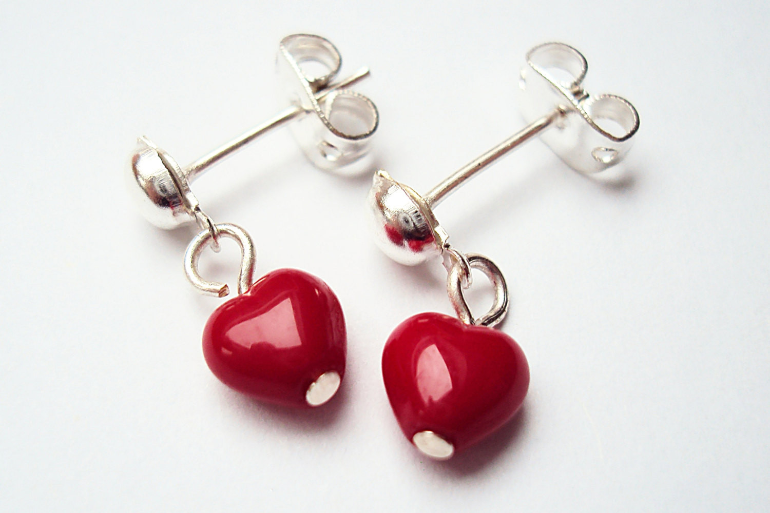 Red Heart Earrings
 Red Heart Earring Love Heart Dangle Studs