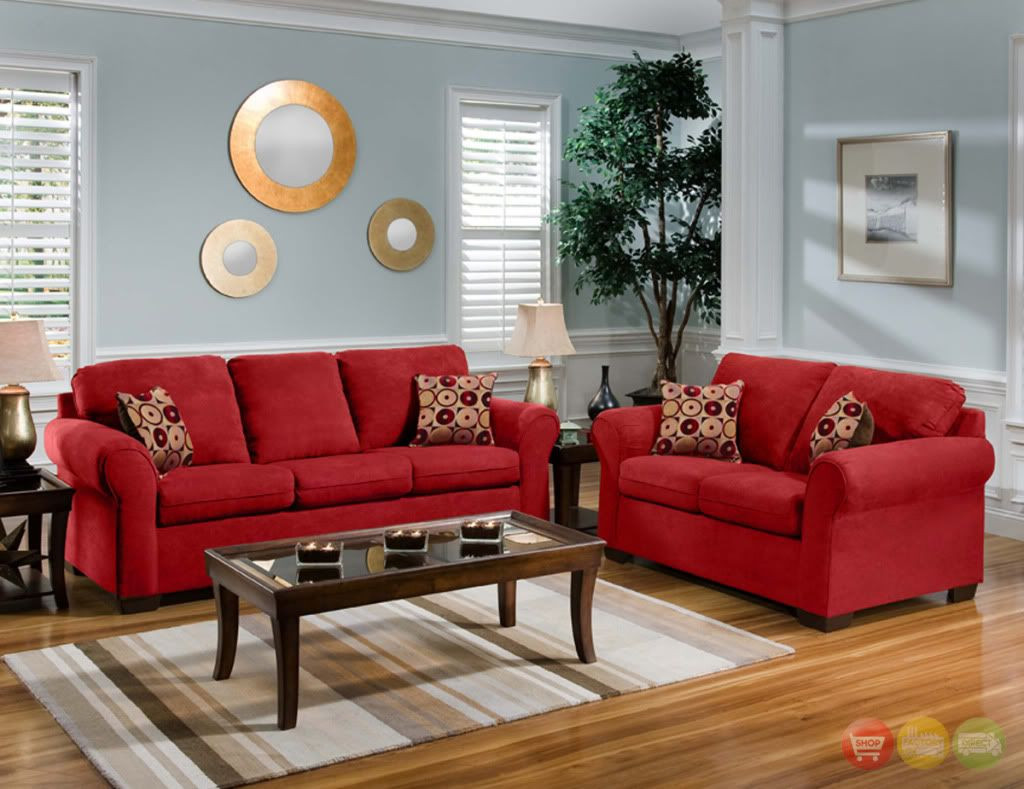 Red Living Room Chair
 Casual Red Microfiber Sofa & Love Seat Living Room