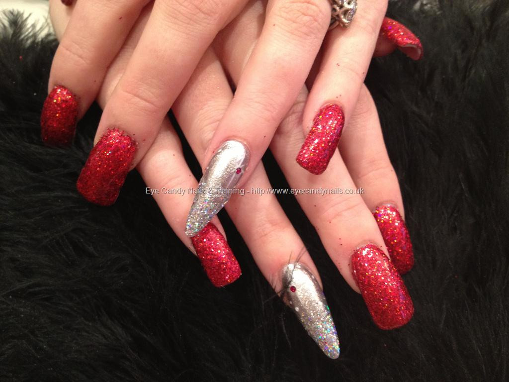 Red Nails With Silver Glitter
 40 Latest Red And Silver Nail Art Design Ideas