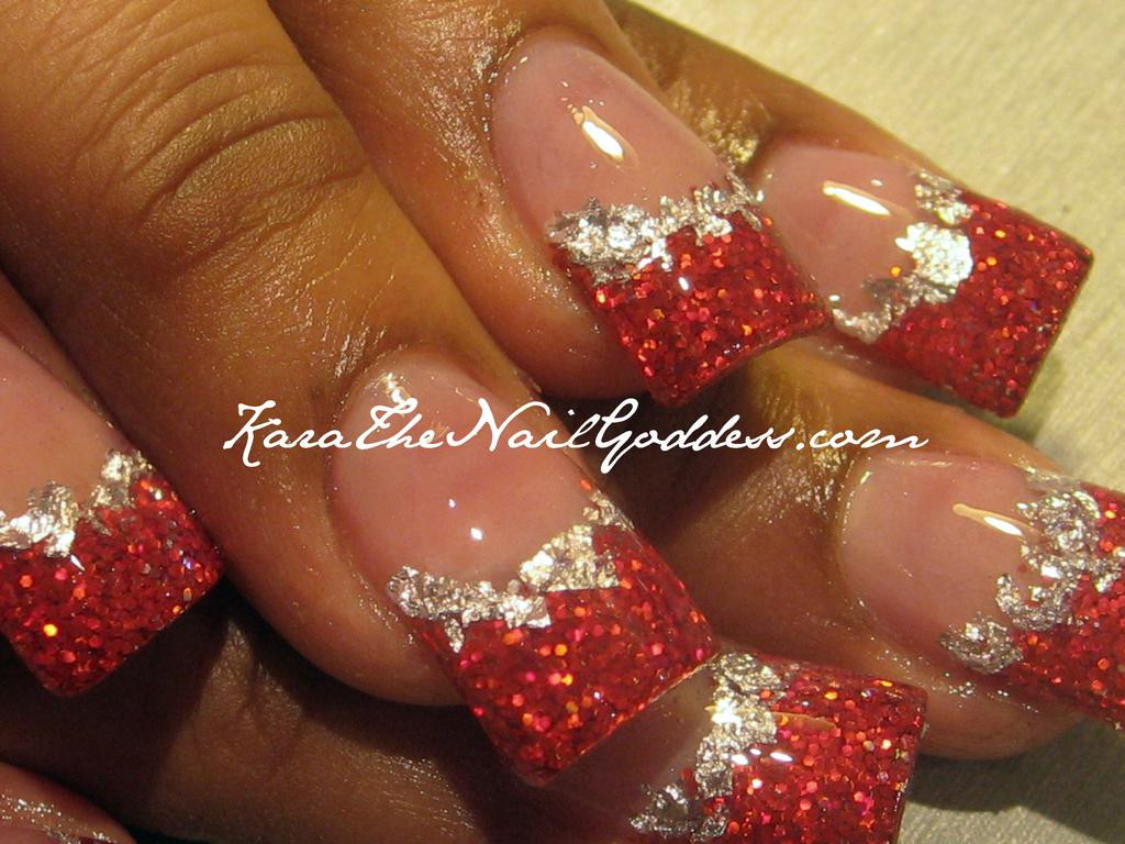 Red Nails With Silver Glitter
 40 Latest Red And Silver Nail Art Design Ideas