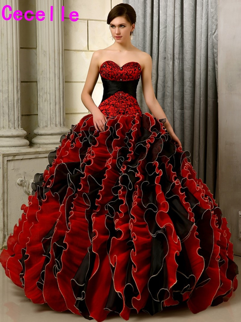 Red Wedding Dresses
 2017 Black And Red Gothic Wedding Dresses Ball Gown