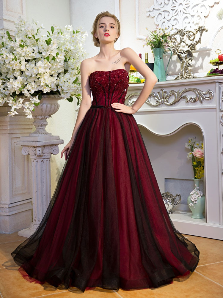 Red Wedding Dresses
 Black And Red Gothic A line Wedding Dresses 2017 Strapless