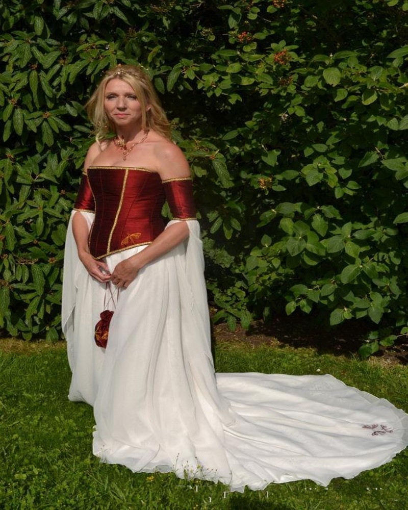 Renaissance Wedding Gowns
 Dragenfly Embroidery Renaissance Burgundy Satin Corset