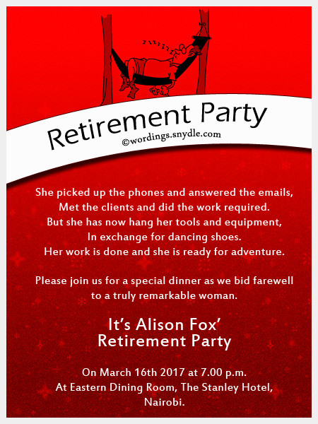 Retirement Party Wording Ideas
 Retirement Party Invitation Wording Ideas and Samples