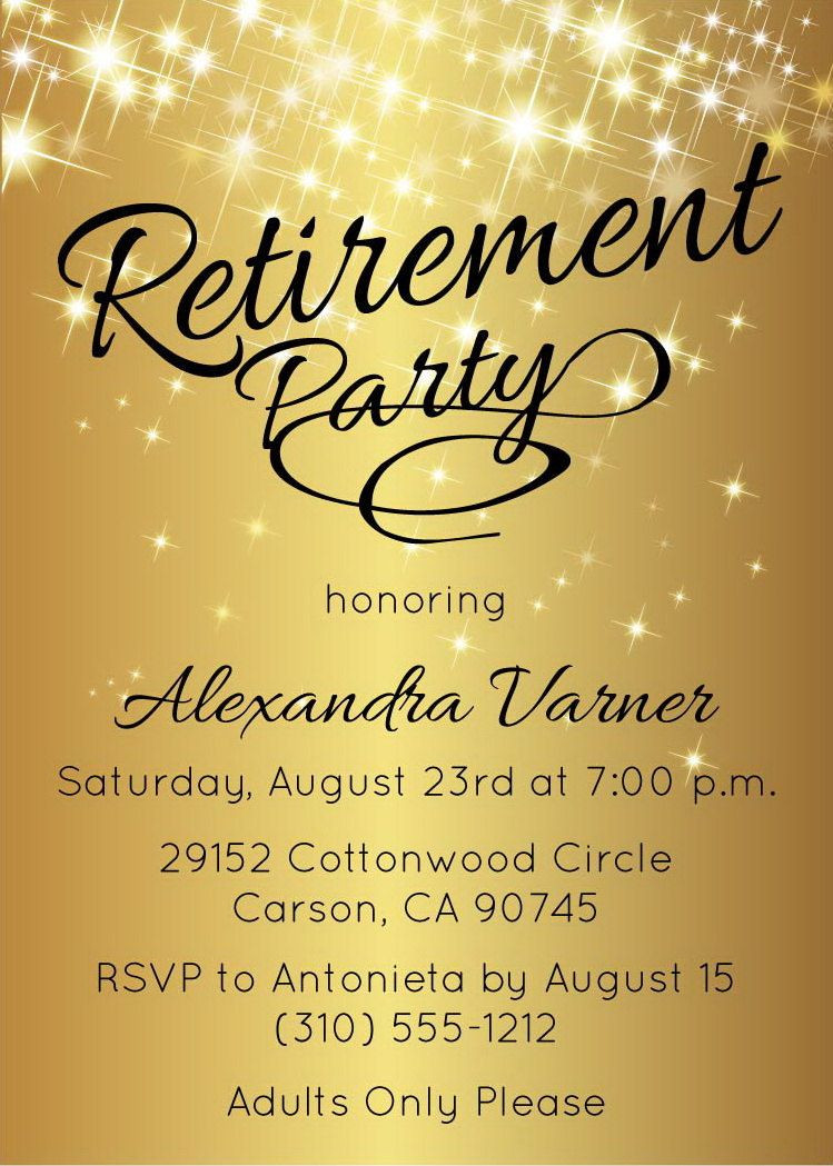 Retirement Party Wording Ideas
 Gold Retirement Invitation Gold Retirement Party