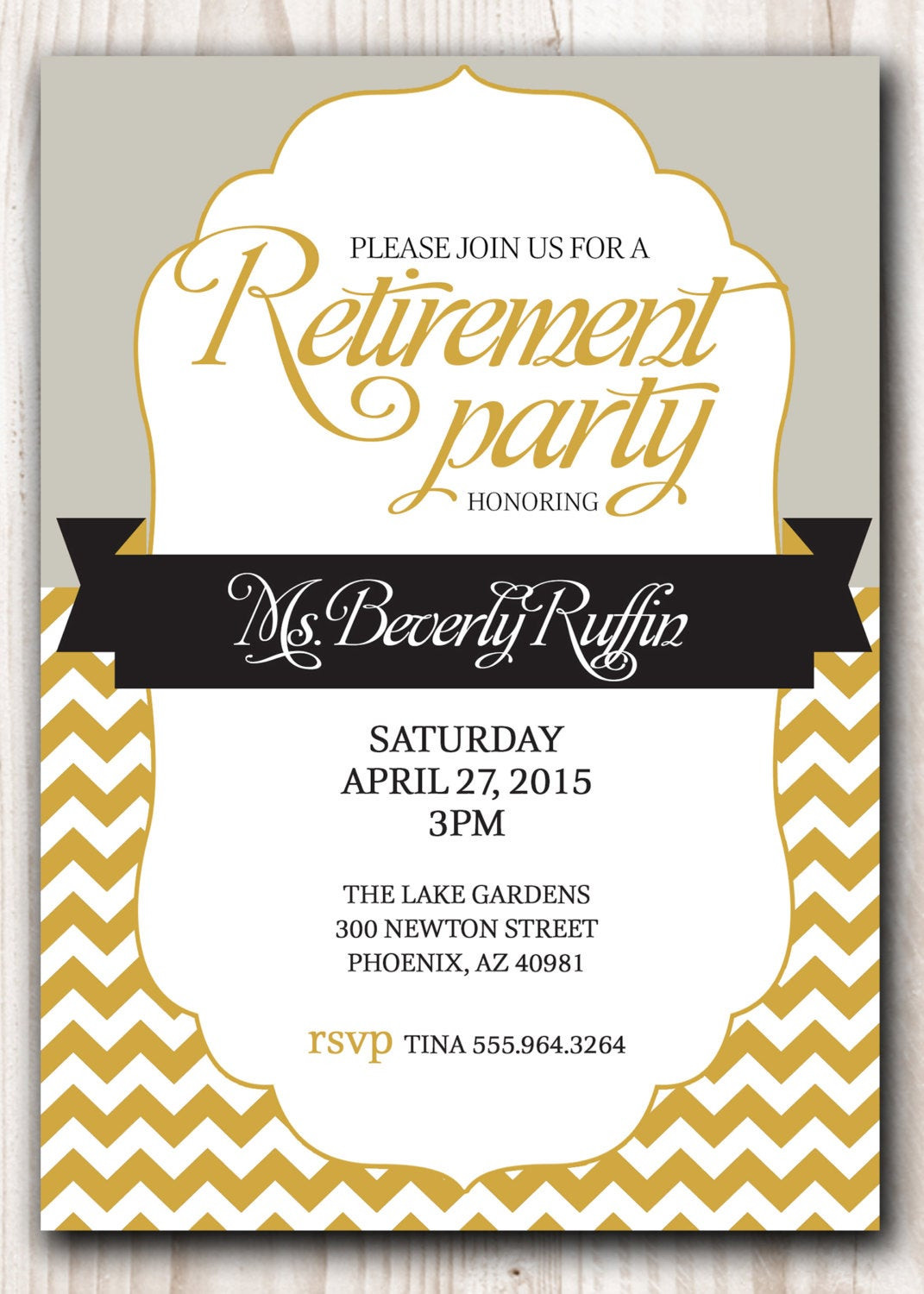 Retirement Party Wording Ideas
 RETIREMENT PARTY Invitation Gold and Silver or Pick any Color