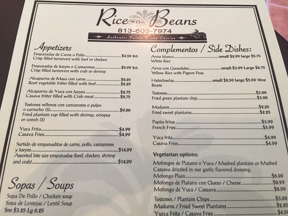 Rice And Beans Menu
 s for Rice and Beans Yelp