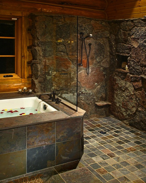 Rock Tile Bathroom
 Stone Shower vertical