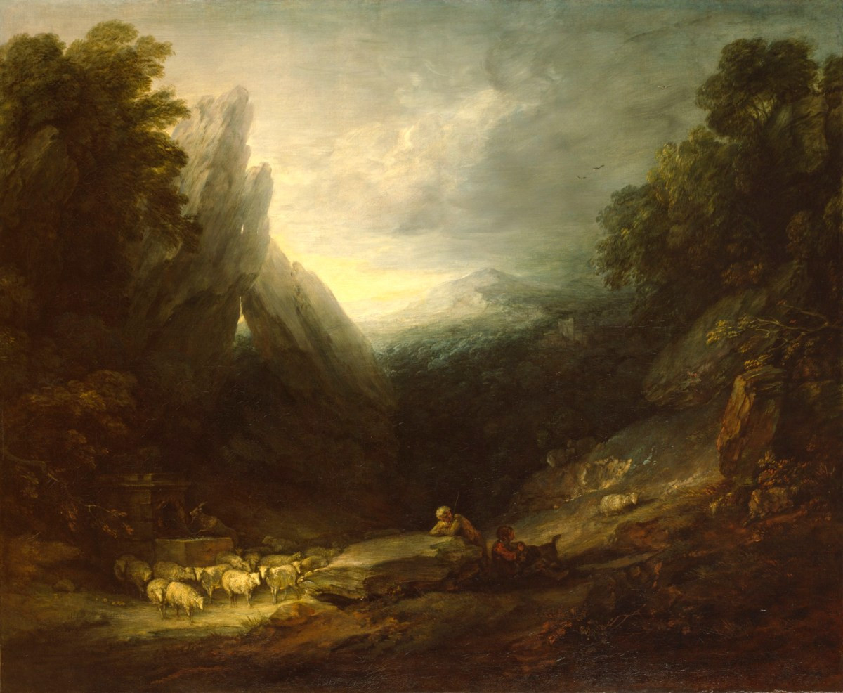 Romantic Landscape Painting
 Romantic Landscape with Sheep at a Spring
