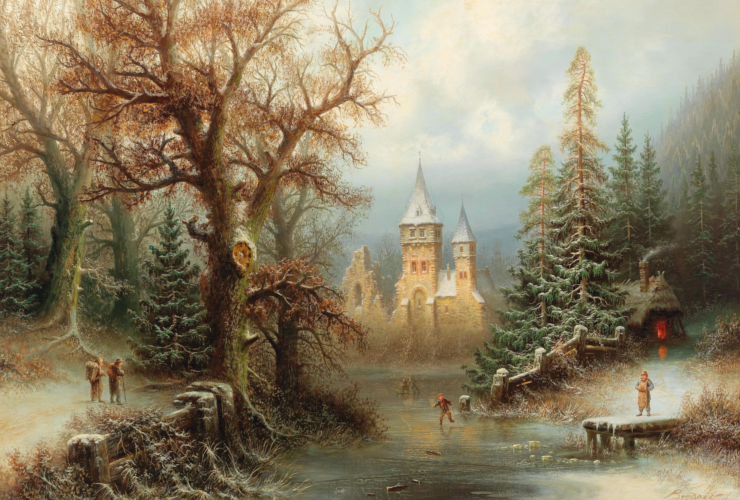 Romantic Landscape Painting
 FineArtFriday Romantic Winter Landscape with Ice Skaters