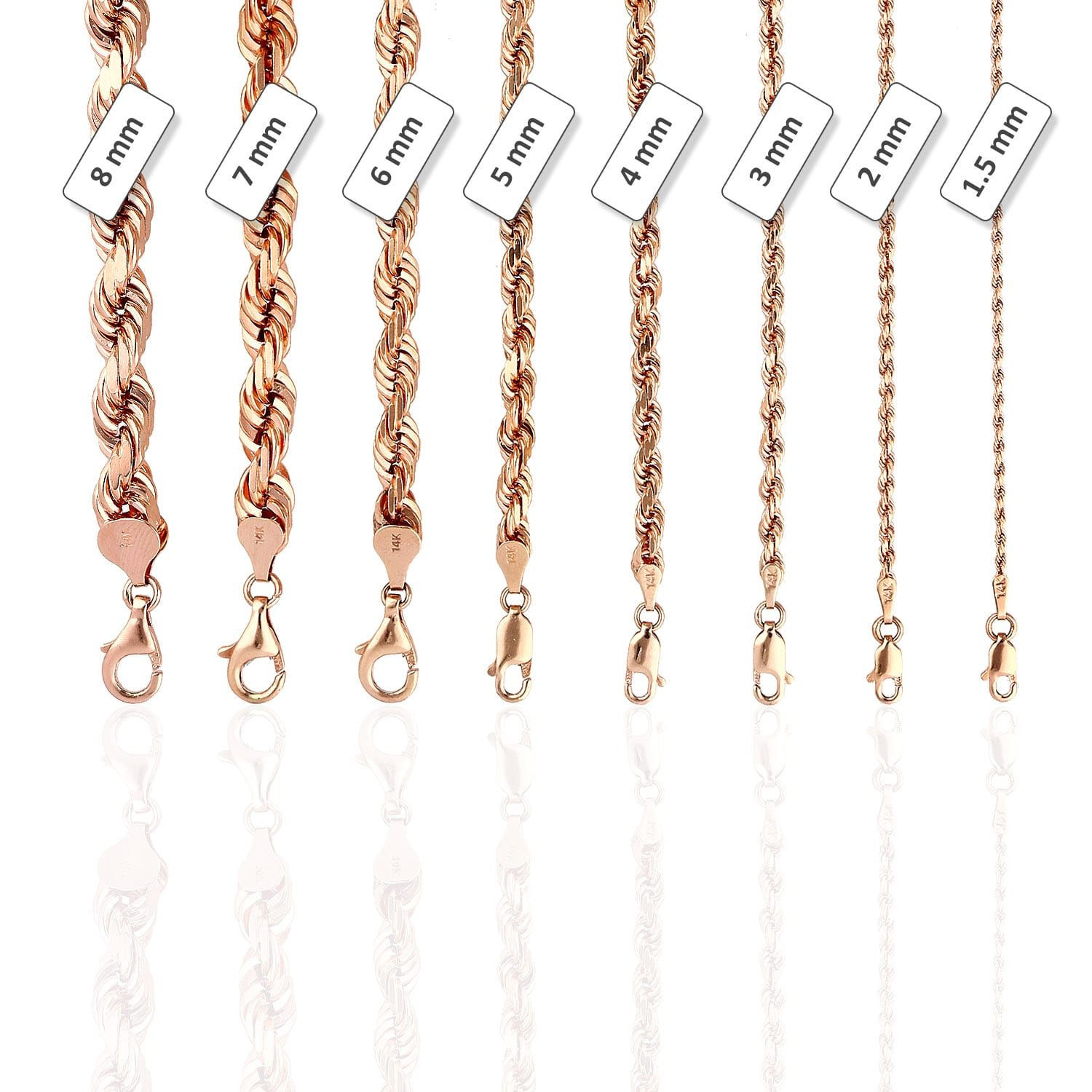 Rose Gold Chain Necklace
 14K Solid Rose Gold 3mm Diamond Cut Rope Chain Necklace 18