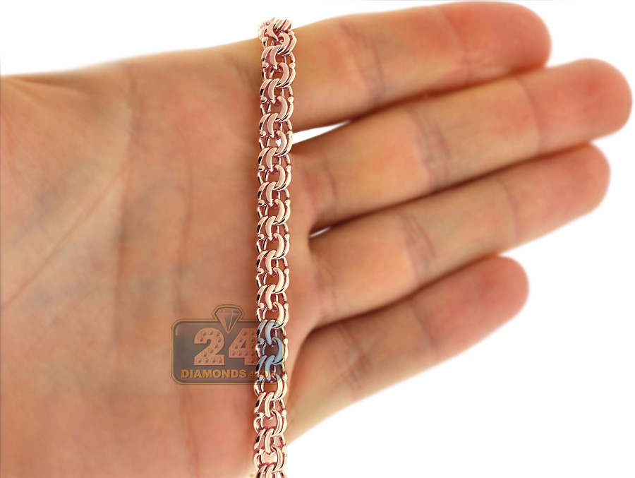 Rose Gold Chain Necklace
 Solid 10K Rose Gold Flat Bismark Link Mens Chain 7 mm