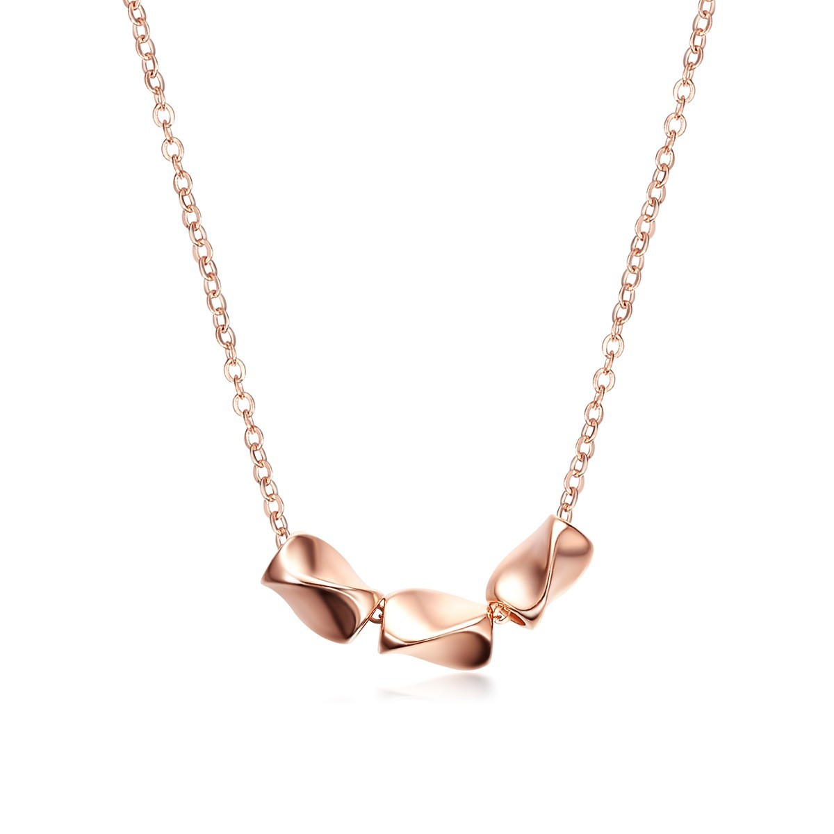 Rose Gold Chain Necklace
 Sterling Silver Rose Gold Plated 3 Twisty Rectangulars