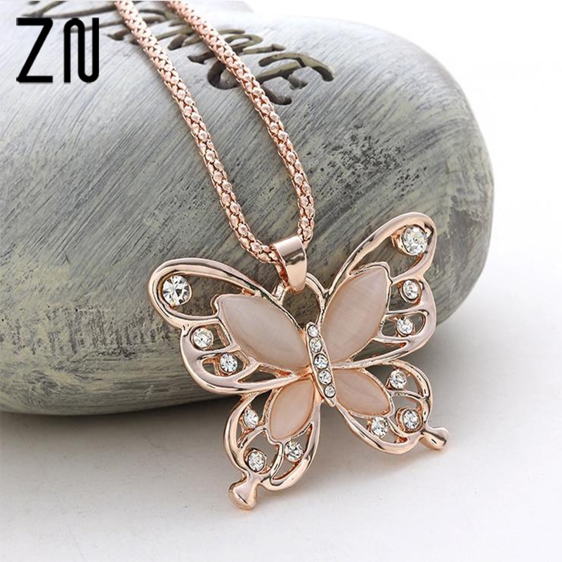 Rose Gold Chain Necklace
 2017 Fashion Women Lady Rose Gold Natural Stone Butterfly