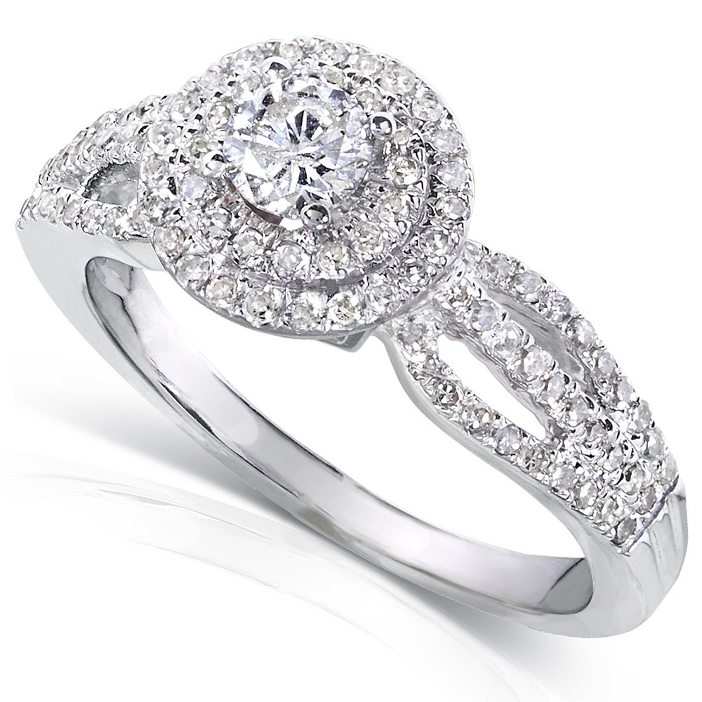 Round Halo Diamond Engagement Rings
 1 Carat Double Halo Round Diamond Engagement Ring in White