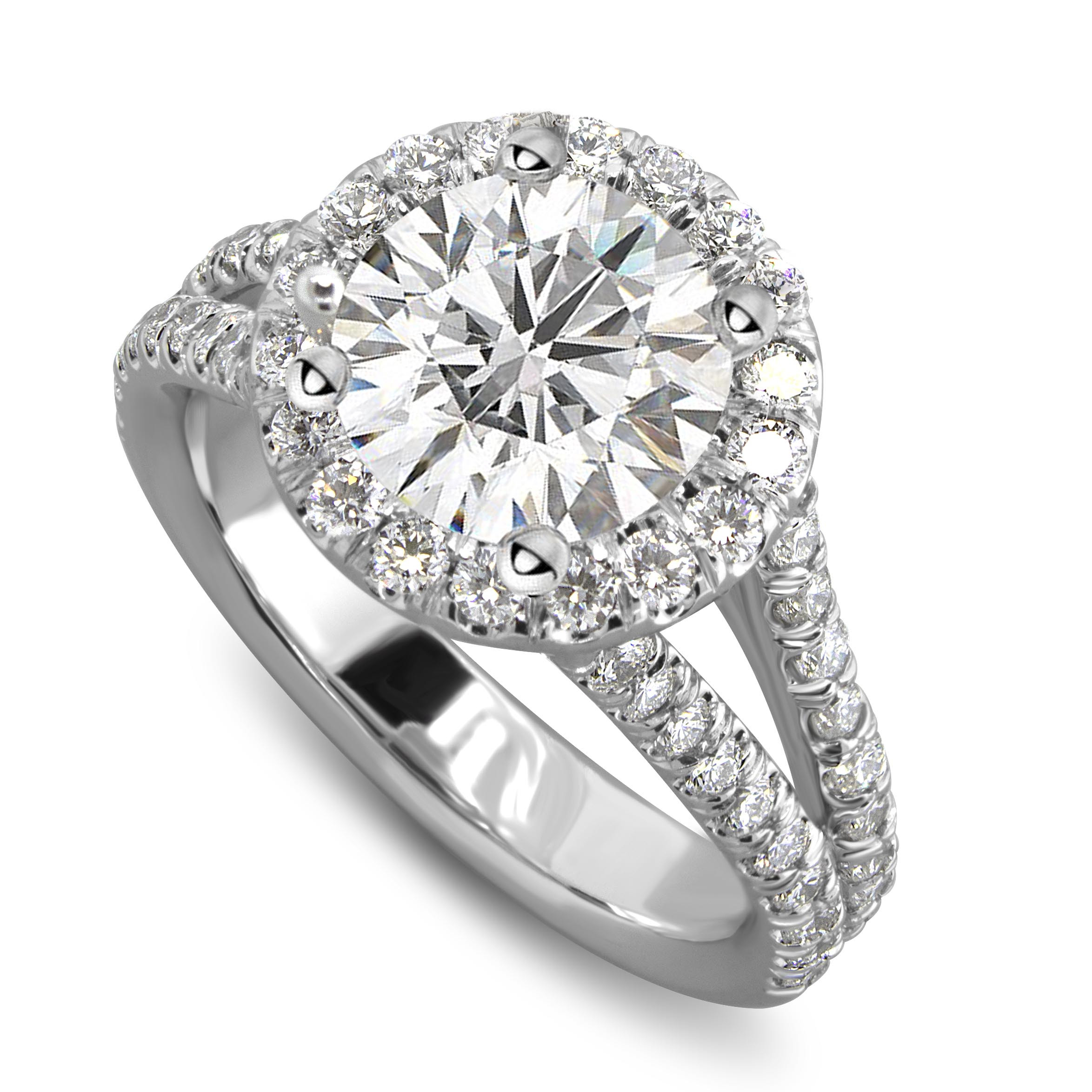 Round Halo Diamond Engagement Rings
 Split Shank Round Halo Diamond Engagement Ring 0 85 Carats