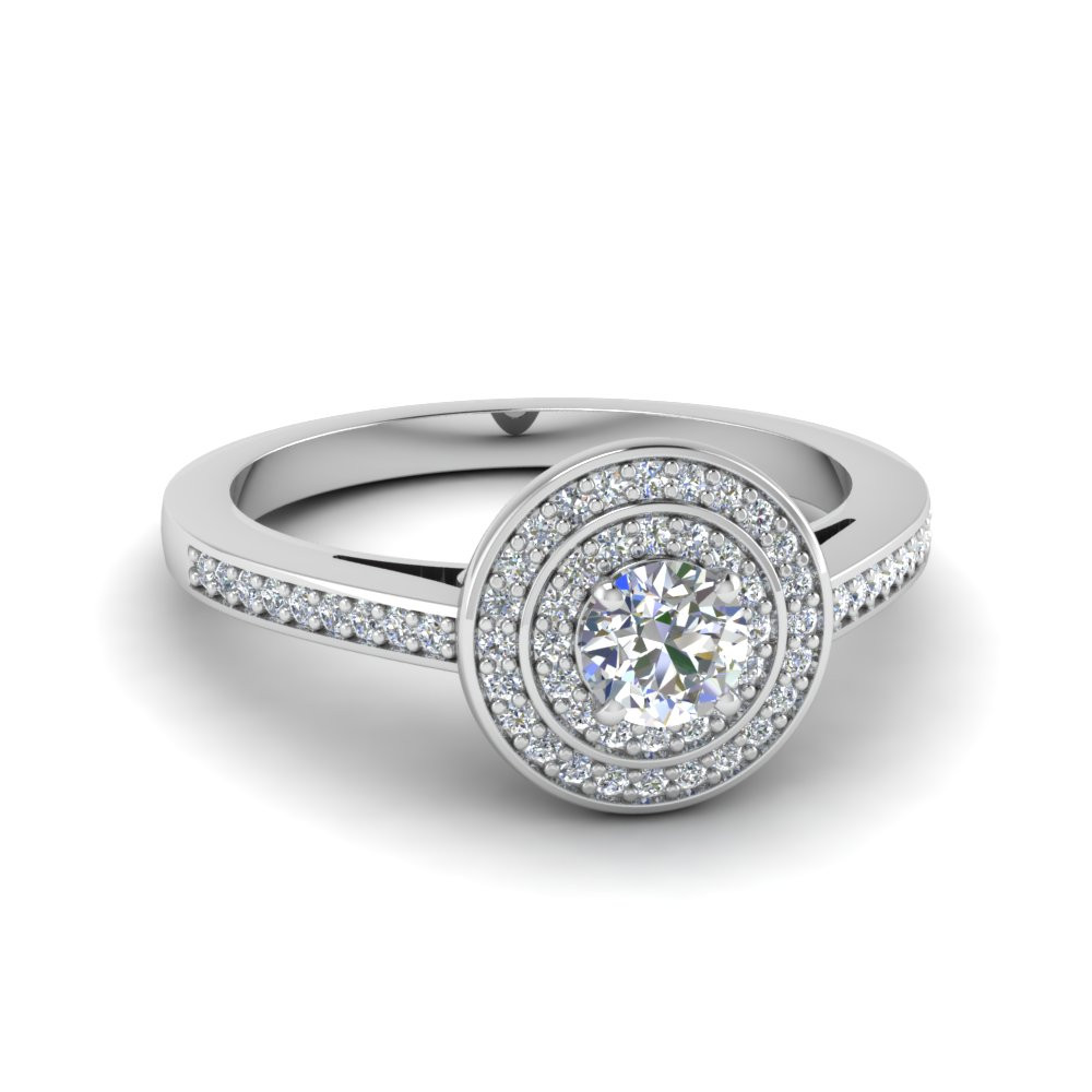Round Halo Diamond Engagement Rings
 Round Cut Pave Double Halo Diamond Engagement Ring In 18K