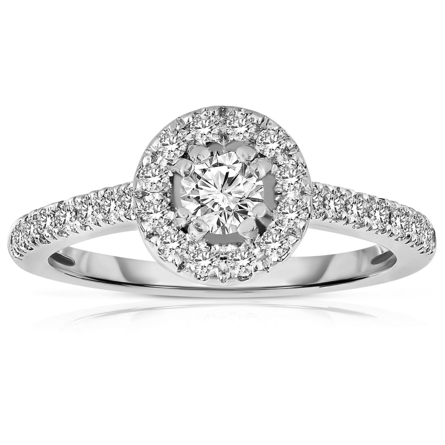 Round Halo Diamond Engagement Rings
 Half Carat Round cut Halo Diamond Engagement Ring in White