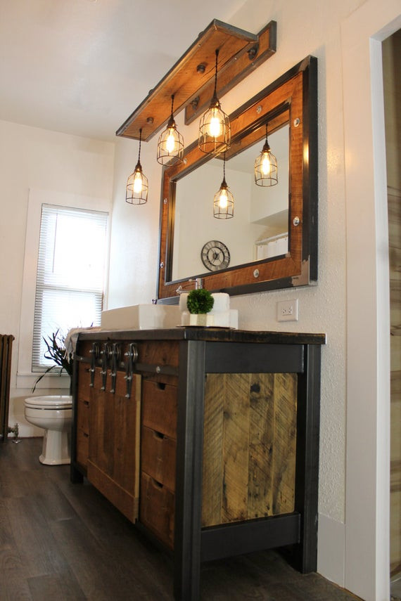 Rustic Bathroom Lighting
 Rustic Industrial Light Steel and Barn Wood Vanity Light