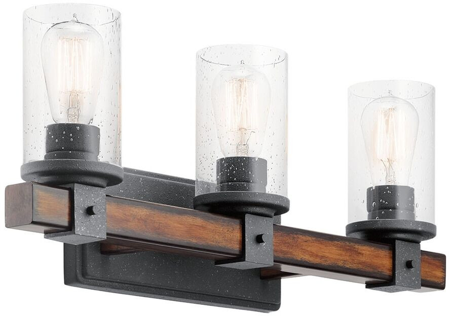 Rustic Bathroom Lighting
 Kichler 3 Light Distressed Black Wood Glass Rustic