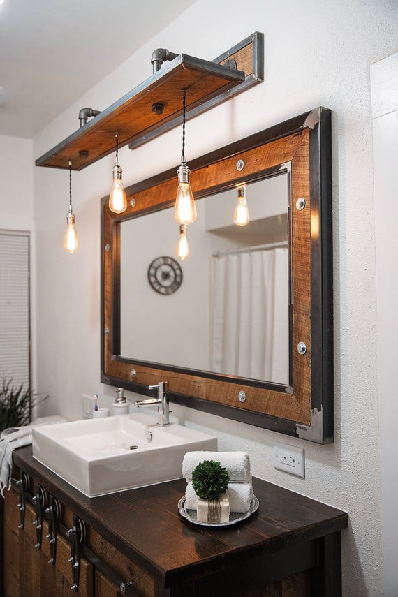 Rustic Bathroom Lighting
 Rustic Industrial Light Steel and Barn Wood Vanity Light