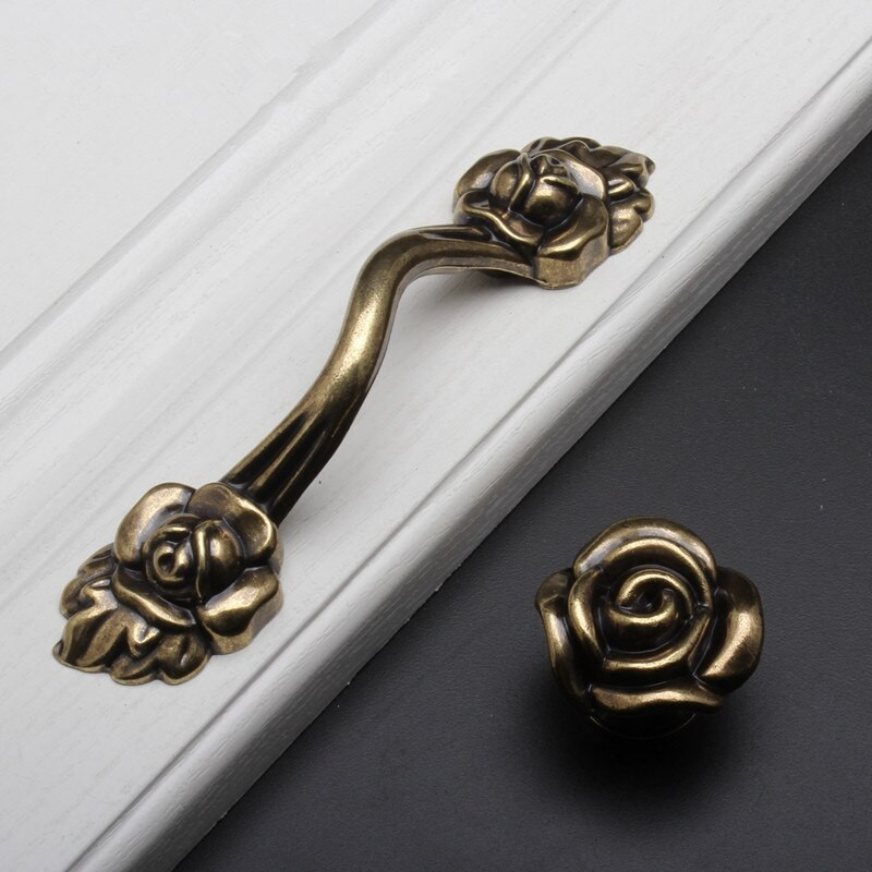 Rustic Kitchen Cabinet Knobs
 Retro Rose Flower Dresser knobs Drawer Pulls Bronze Rustic