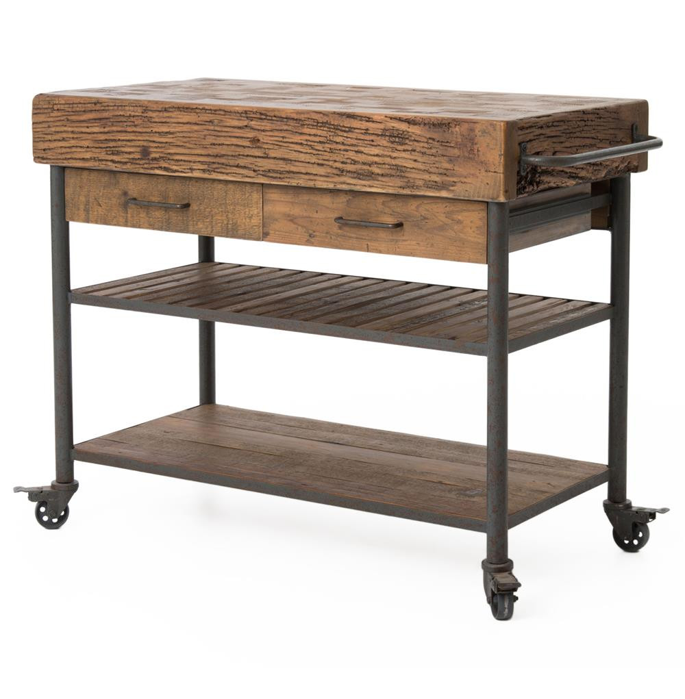 Rustic Kitchen Island Cart
 Kershaw Rustic Chunky Reclaimed Wood Iron Double Drawer
