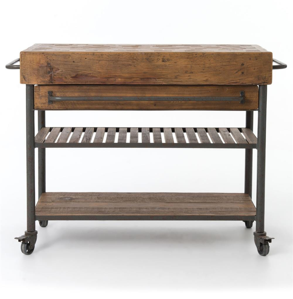 Rustic Kitchen Island Cart
 Kershaw Rustic Chunky Reclaimed Wood Iron Double Drawer
