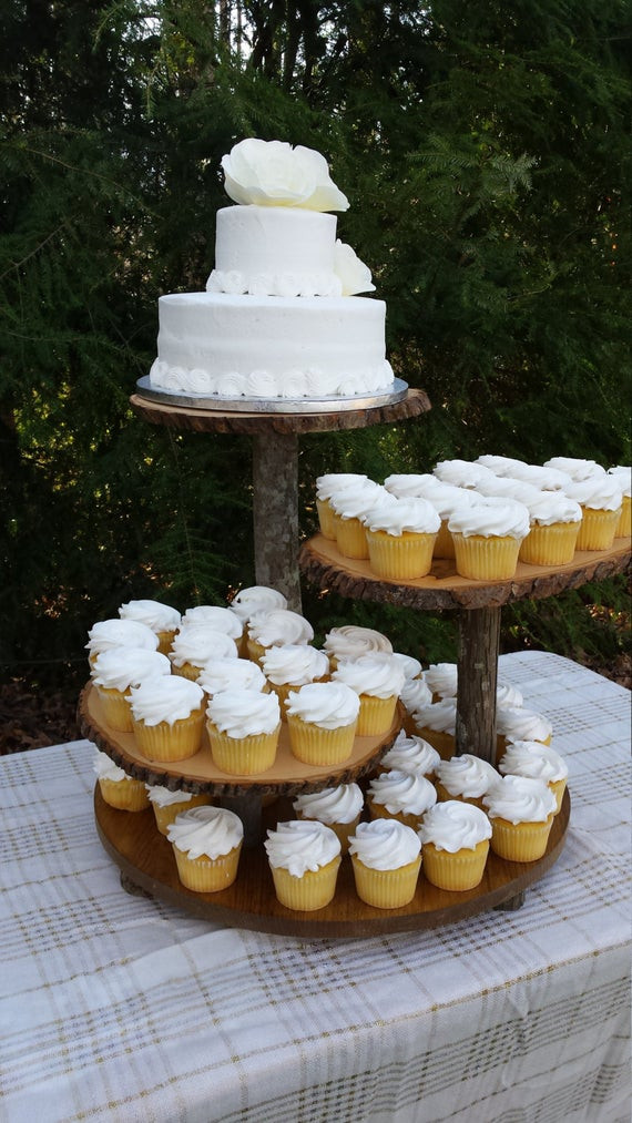 Rustic Wedding Cake Stand
 Rustic Wedding Cupcake Stand Cake Dessert Server Log Slice 4