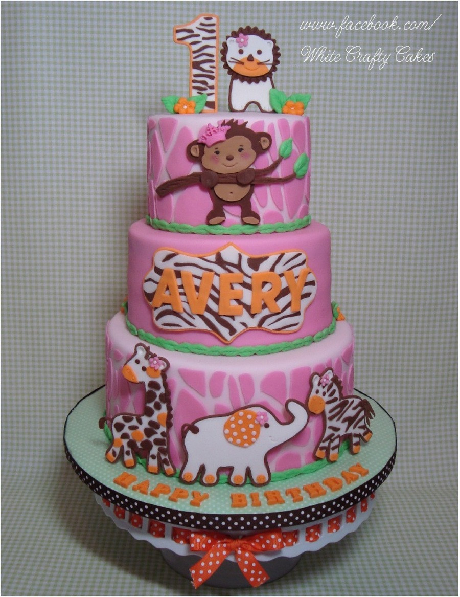 Safari Birthday Cake
 Pink Safari jungle First Birthday Cake CakeCentral