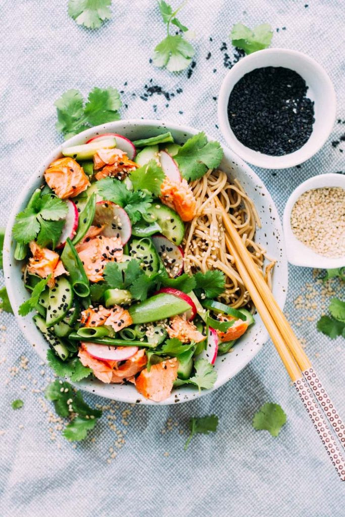 Salmon And Noodles
 Salmon Tamari and Soba Noodle Salad