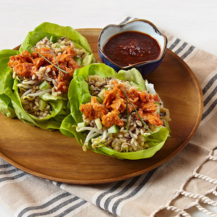 Salmon And Wild Rice
 Brown & Wild Rice and Sweet & Spicy Salmon Lettuce Cups