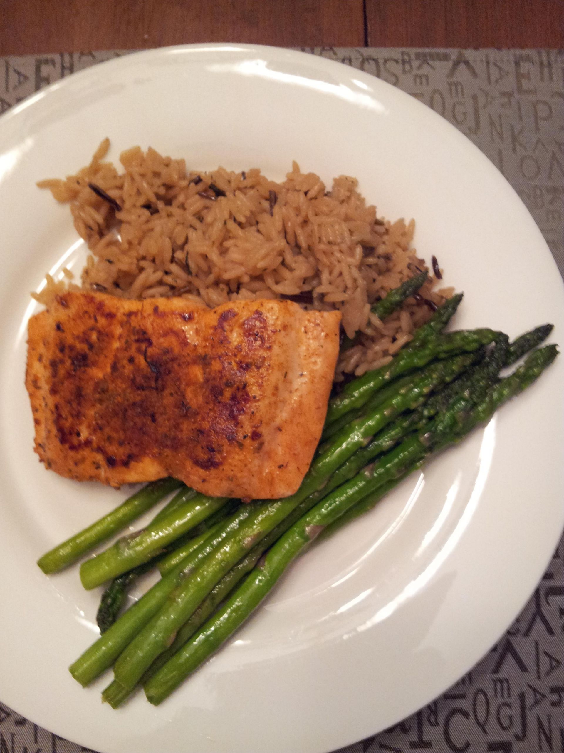 Salmon And Wild Rice
 Simple and healthy Lightly spiced salmon asparagus and