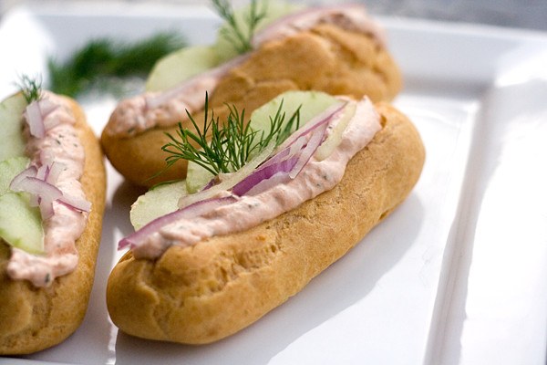 Salmon Hot Dogs
 TASTY TRIX Savory Salmon Mousse Eclair "Hot Dogs" for the