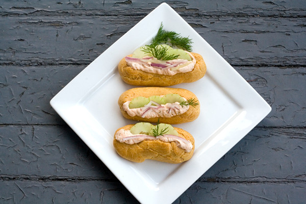 Salmon Hot Dogs
 TASTY TRIX Savory Salmon Mousse Eclair "Hot Dogs" for the