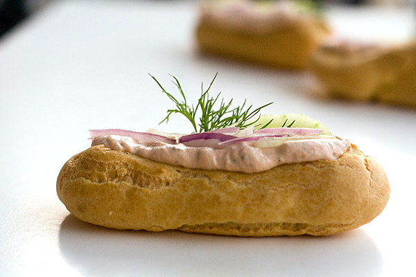 Salmon Hot Dogs
 TASTY TRIX Savory Salmon Mousse Eclair "Hot Dogs" for the