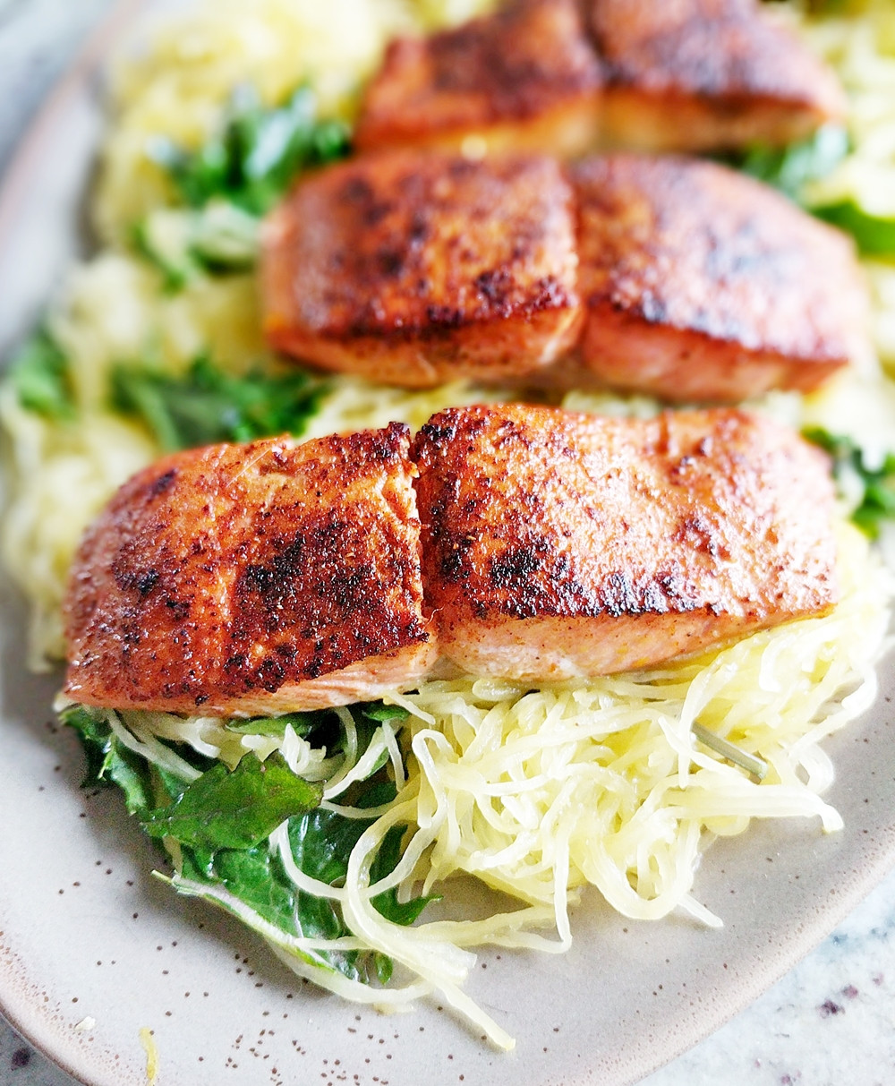 Salmon Spaghetti Squash
 Blackened Salmon and Spaghetti Squash are a Healthy Tasty