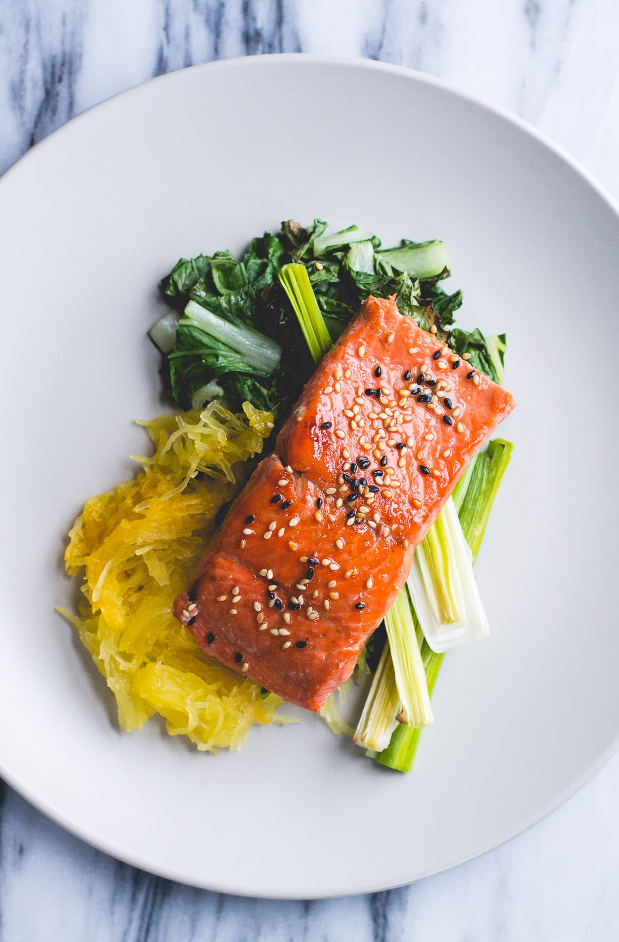 Salmon Spaghetti Squash
 Gluten Free Sesame Salmon with Roasted Leeks and Spaghetti