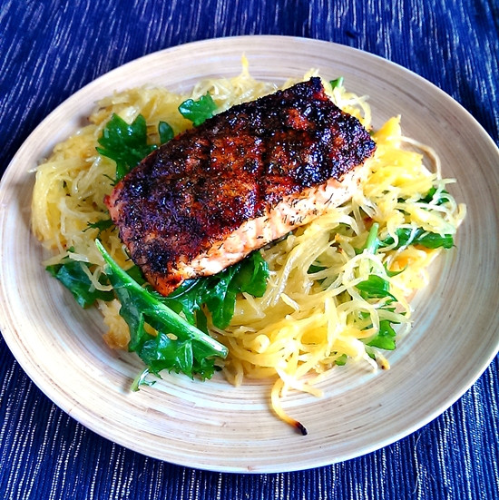 Salmon Spaghetti Squash
 Blackened Salmon with Roasted Spaghetti Squash – Dan330