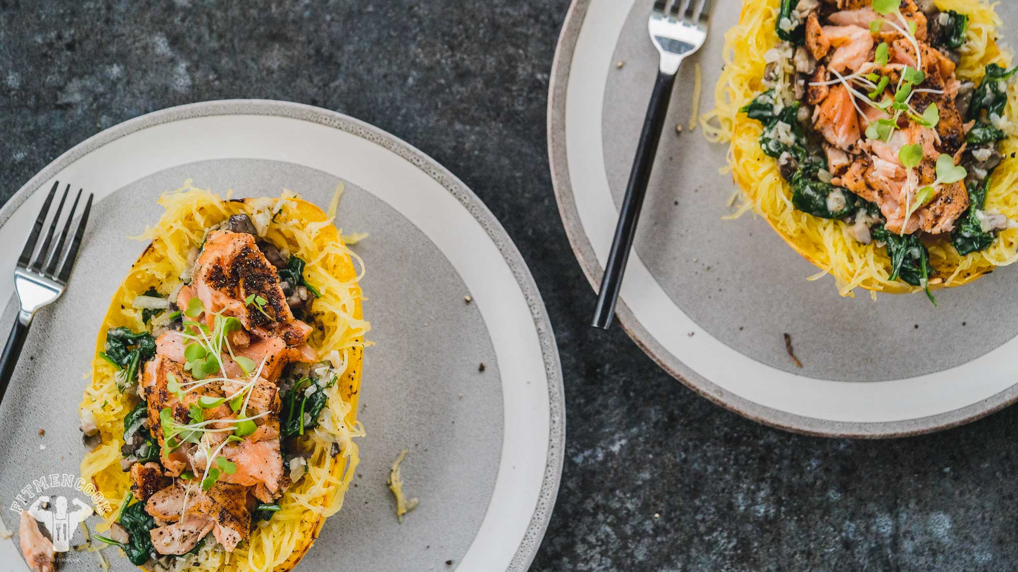 Salmon Spaghetti Squash
 Creamy Salmon Pasta With Spicy Spaghetti Squash Fit Men Cook