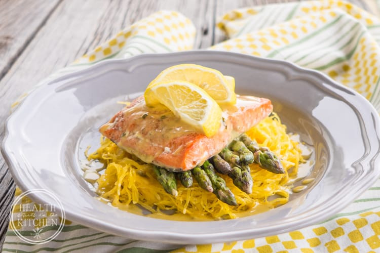 Salmon Spaghetti Squash
 Oven Baked Salmon Asparagus & Spaghetti Squash with Lemon