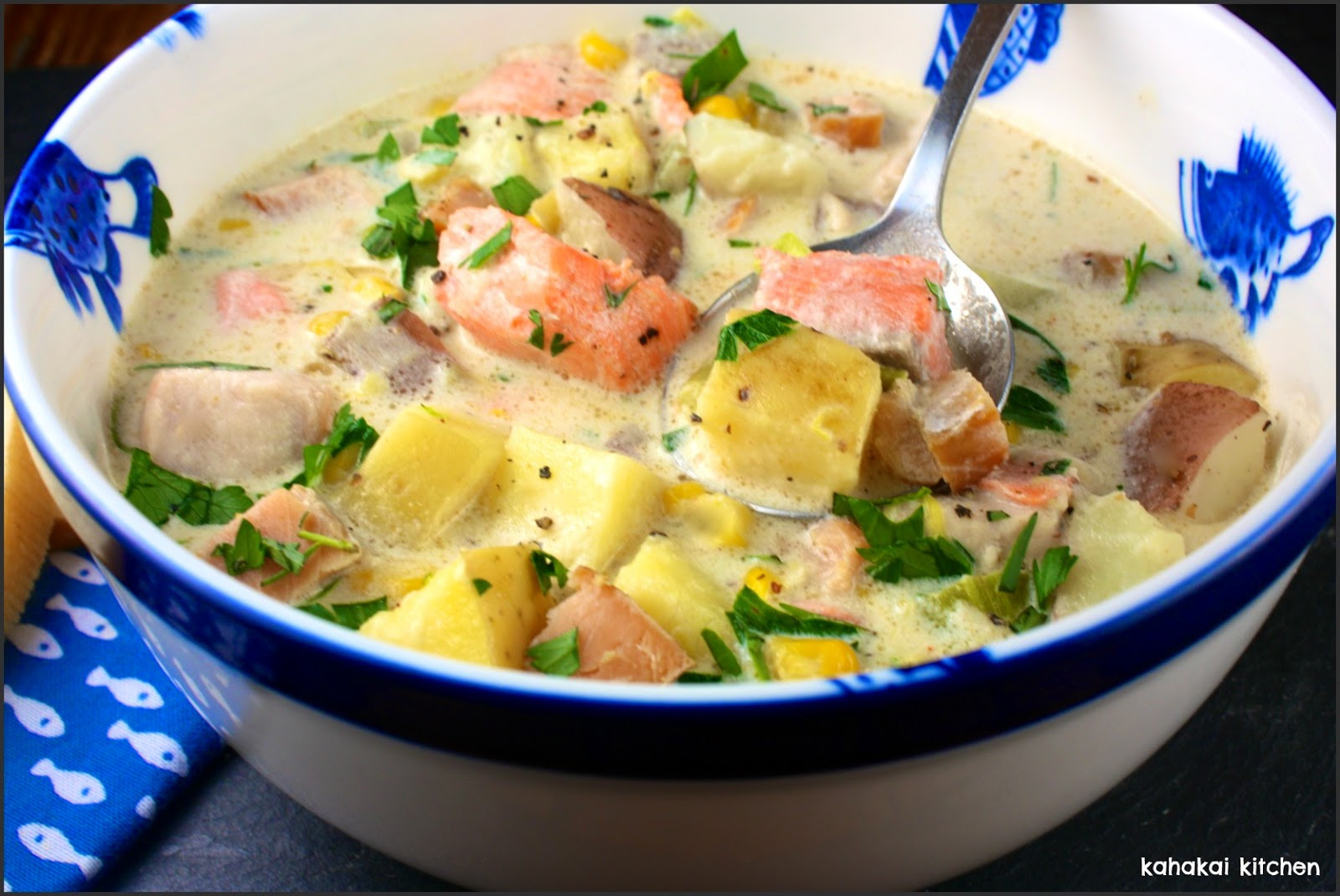 Salmon Stew With Potatoes And Corn
 Kahakai Kitchen Nigel Slater s Quick Fish & Corn Chowder