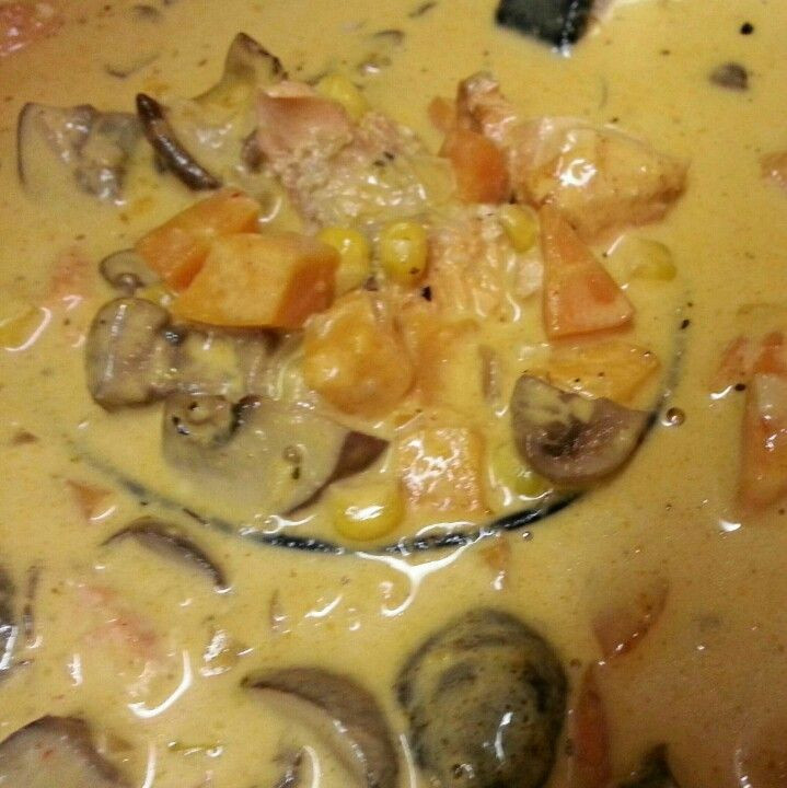 Salmon Stew With Potatoes And Corn
 Smoky Salmon and Mushroom Bisque with sweet potato carrot