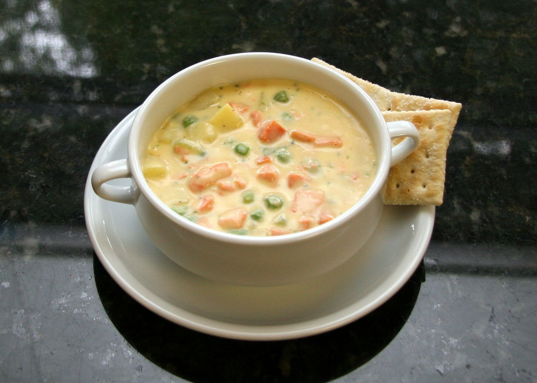 Salmon Stew With Potatoes And Corn
 Salmon chowder is made with fresh salmon potatoes and