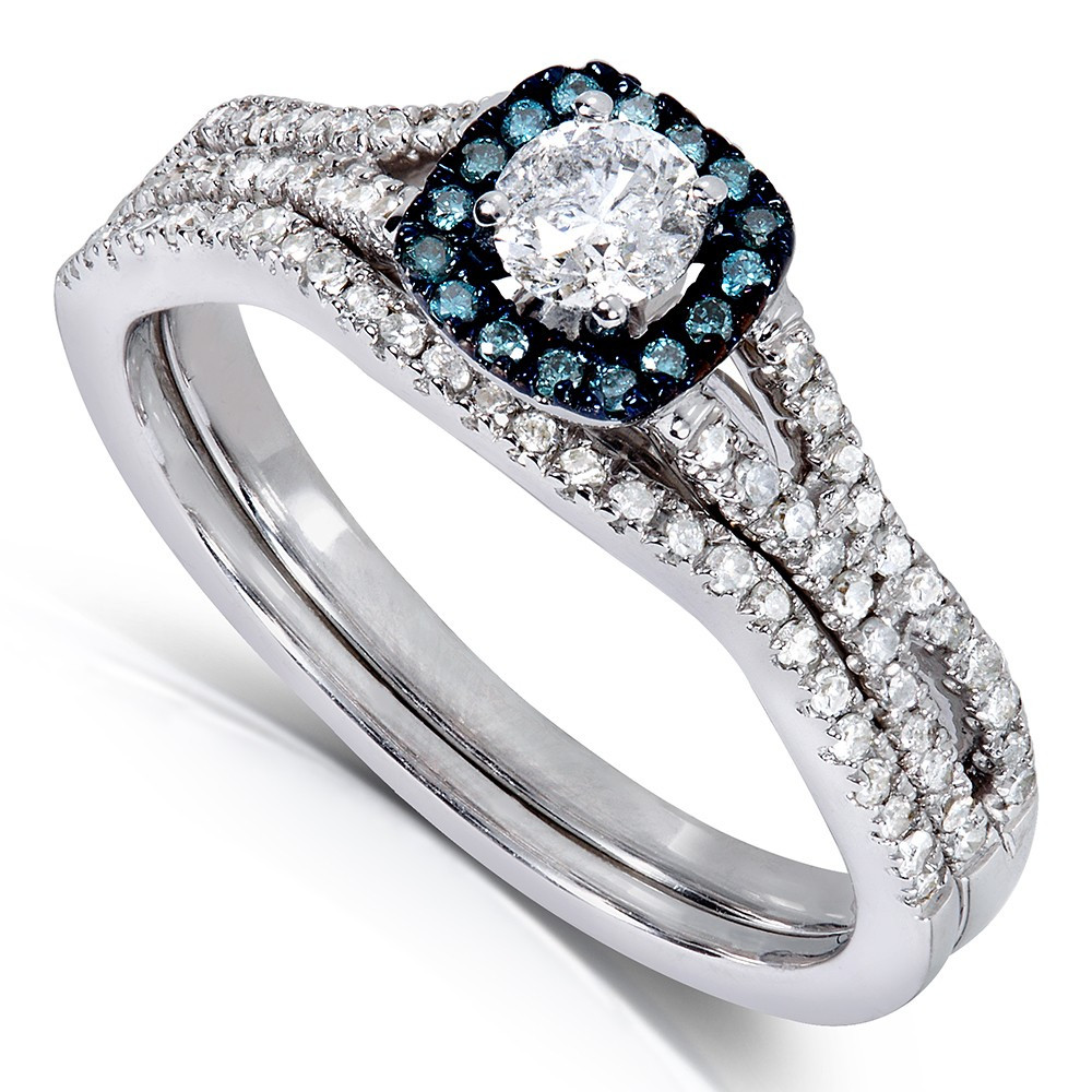 Sapphire Wedding Rings Sets
 1 Carat Unique Round Diamond and Sapphire Bridal Ring Set