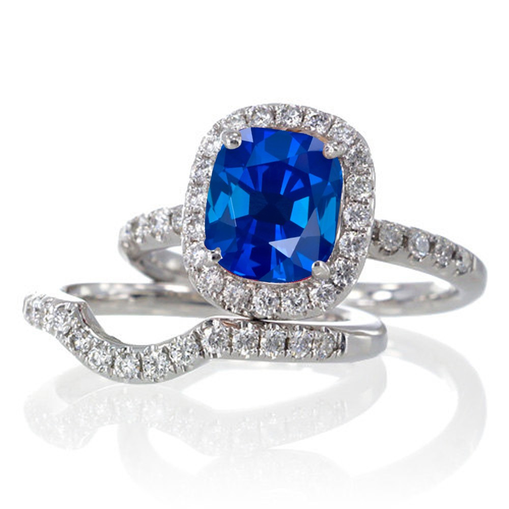 Sapphire Wedding Rings Sets
 2 Carat Unique Sapphire and diamond Bridal Ring Set on 10k