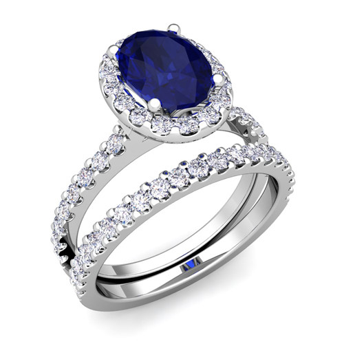 Sapphire Wedding Rings Sets
 Halo Bridal Set Diamond Sapphire Engagement Ring Platinum